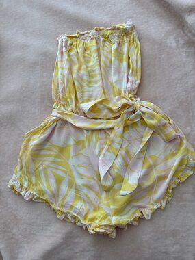 Billabong Yellow & Light Pink Strapless Romper Top